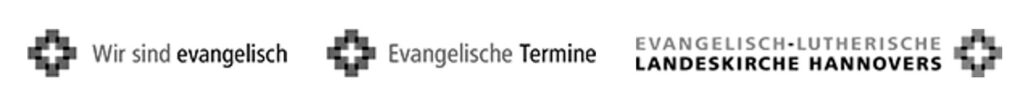 Drei Logos in einer Reihe, jedes mit einem Kreuzsymbol und einem deutschen Text, der sich auf die Evangelisch-Lutherische Landeskirche Hannovers und ihre Veranstaltungen bezieht.